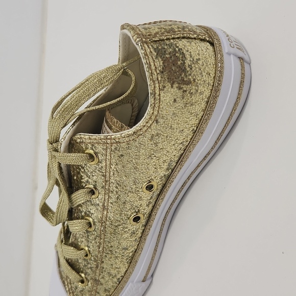 Converse All Star Chuck Taylor Sneakers Shoes Gold Sparkle Glitter Youth Sz 3 - Picture 10 of 14